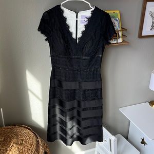 JS Collections Black Eyelash Lace Cocktail Dress